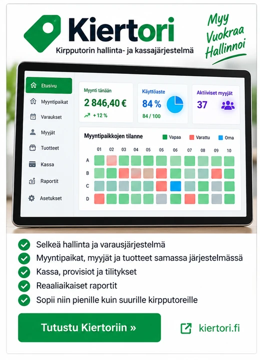Kiertori kirpputorin hallinta- ja kassajärjestelmä